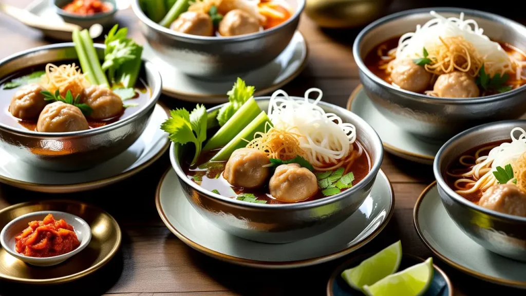 Semangkuk bakso viral di Kemang dengan bakso urat, tetelan, mi, sawi hijau, dan kuah gurih hangat yang menggugah selera.